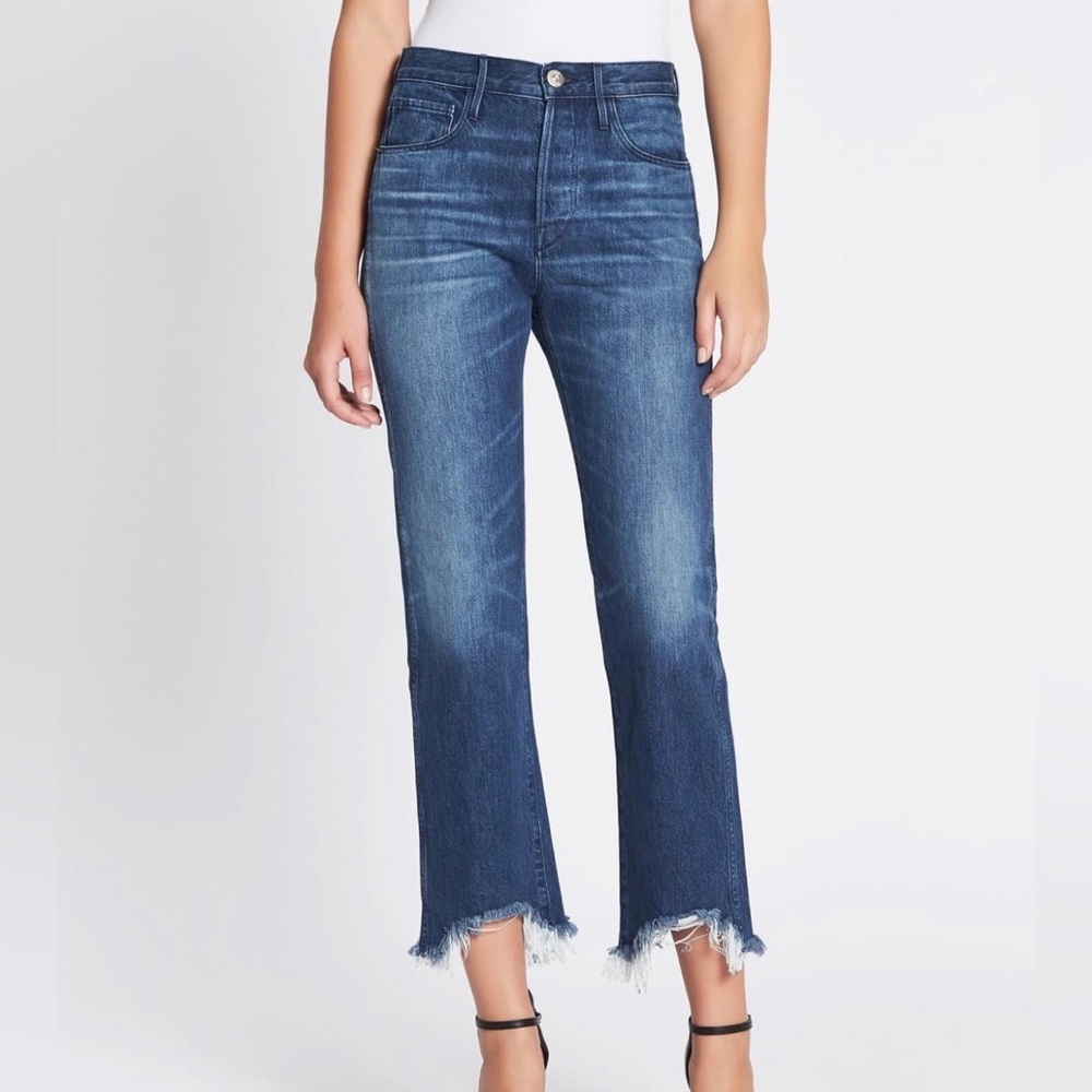 3x1 Frayed Hem Skinny Crop Stretch Jeans.